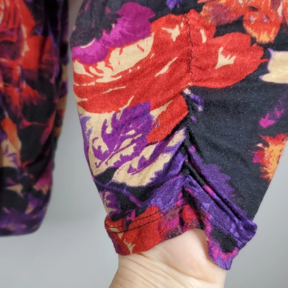 Beverly Drive Floral Blouse Red Purple Boho Tunic Top Long Sleeve Size 2X - Picture 6 of 11